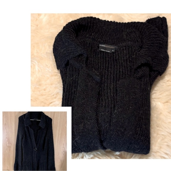 BCBGMaxAzria Black Chunky Fluffy Knit X-Long Cardigan Sweater - Picture 4 of 4